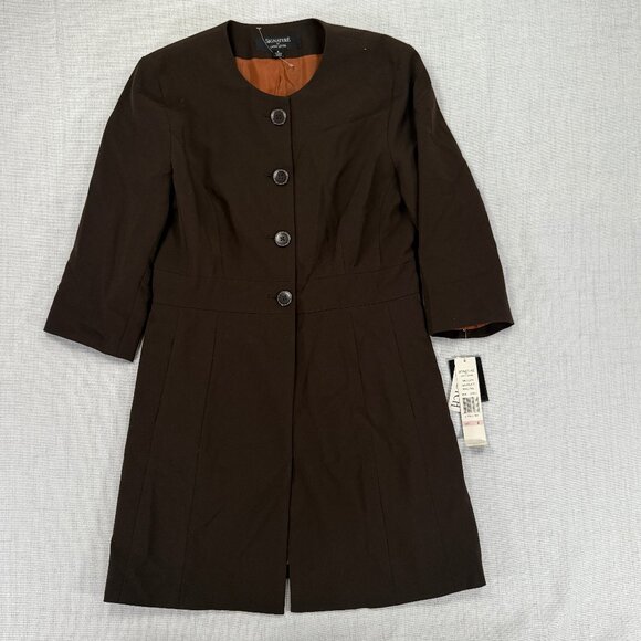 Signature by Larry Levine Chocolate Brown Jacket 3/4 Sleeve Button Up Size 6 NWT - Picture 1 of 11